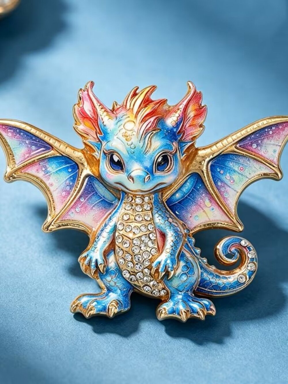 Dragon Enamel Brooch Lapel Pin w/ Rhinestones Z5